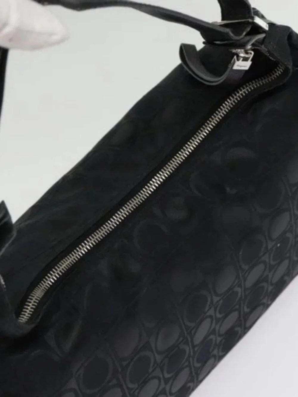 Salvatore Ferragamo Gancini Shoulder Bag Nylon Black Silver Auth bs18811